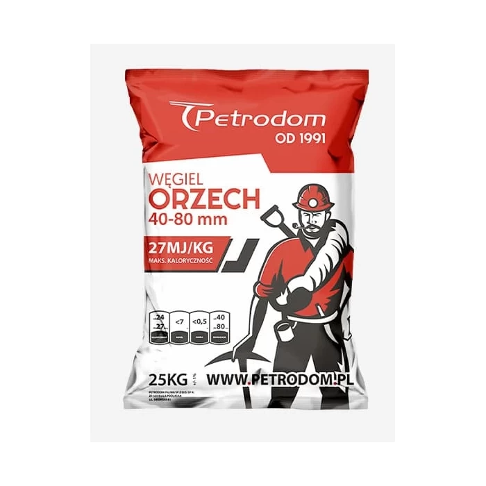 Węgiel Kamienny Orzech 40-80 mm PETRODOM - Worek 25 kg