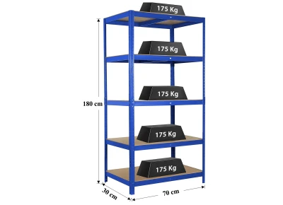 REGAŁ MAGAZYNOWY NIEBIESKI 150x70x30 GARAŻOWY GARAŻ PIWNICA MAGAZYN 875 kg