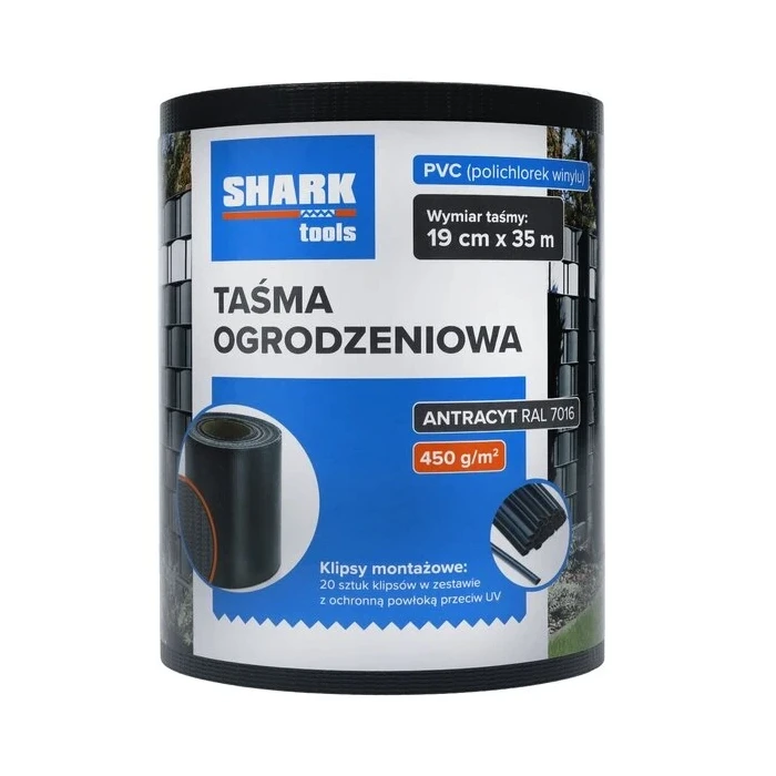 SHARK TAŚMA OGRODZENIOWA 19CMx35M +20 KLIPSÓW ANTRACYT
