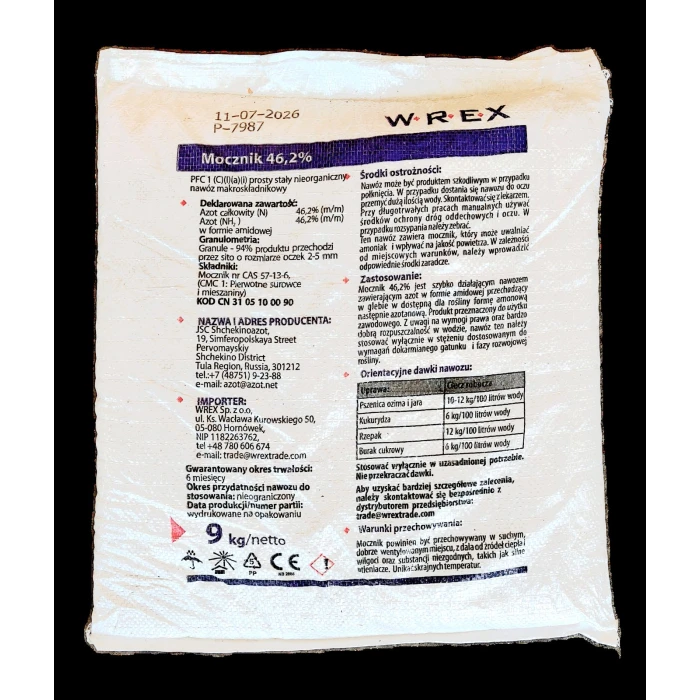 Mocznik granulowany WREX 46% 9 kg – nawóz dolistny